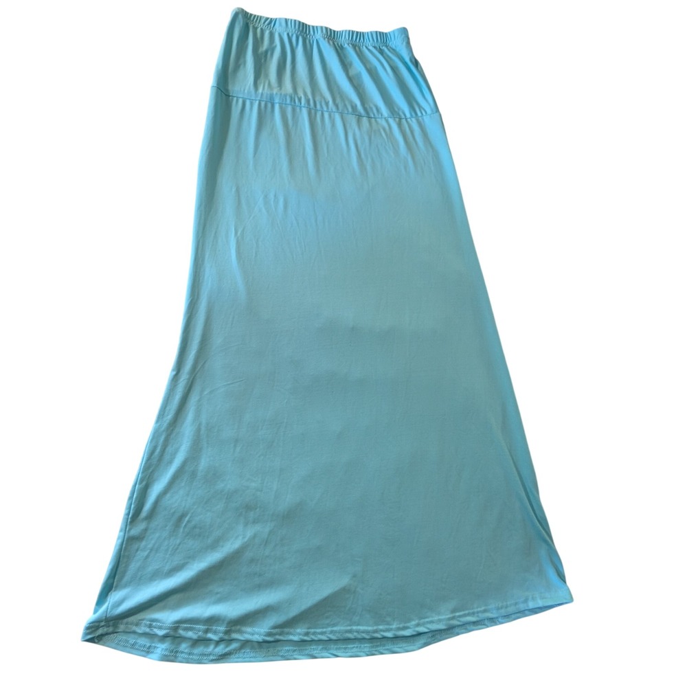 Blue Maxi Skirt High Waisted Long Jersey Knit A-Line Flowy Skirt Light Blue S
